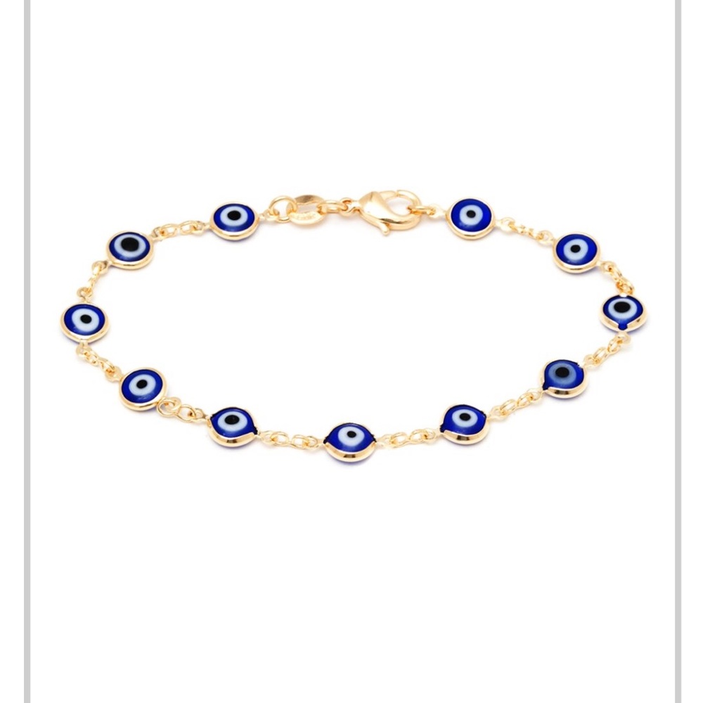 Gold & Royal BLUE Crystal Evil Eye Ankle Bracelet